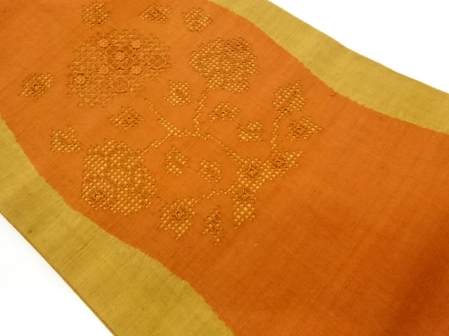 Artist's hand woven SILK Nagoya obi with hand cut work abstract flower leaf patt